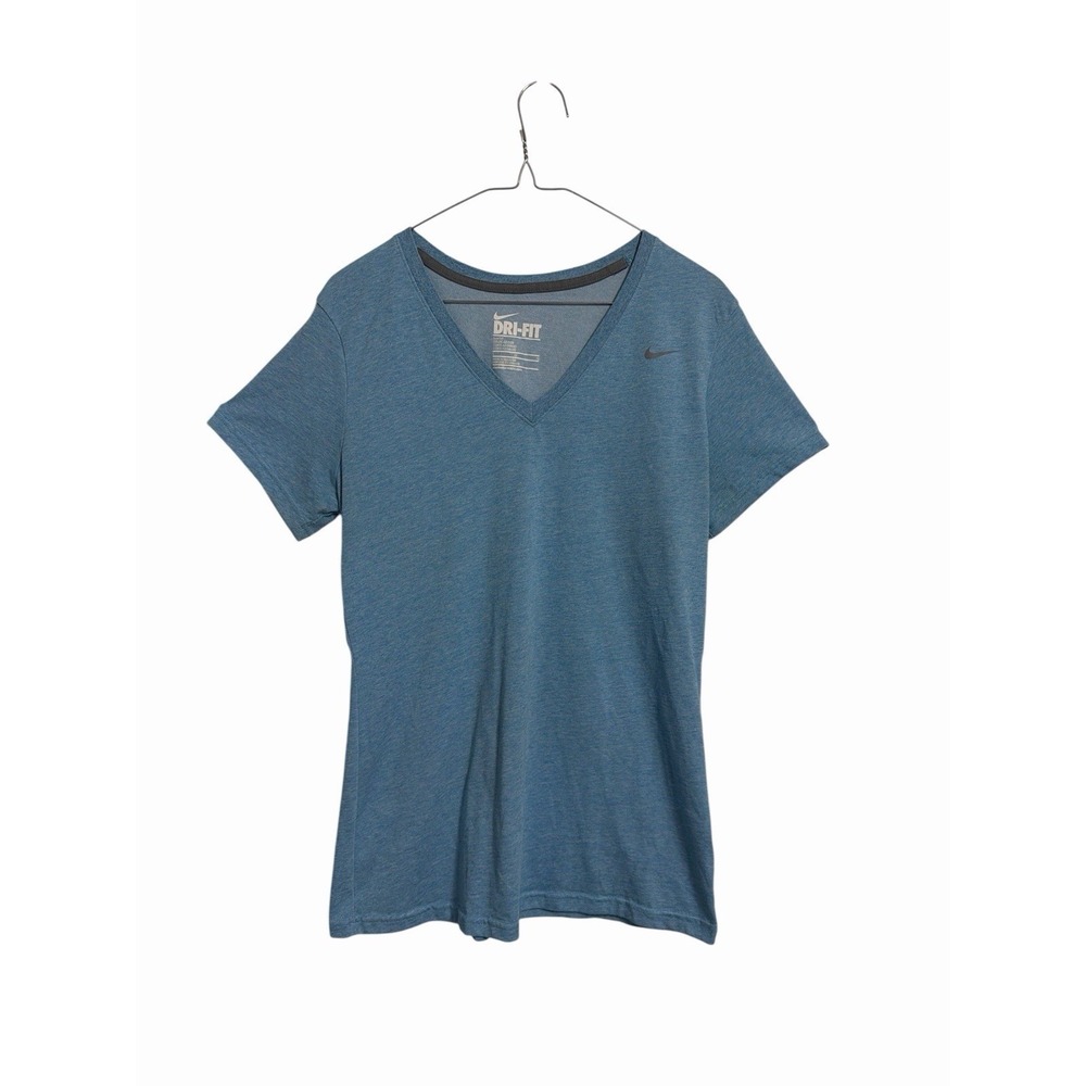 Nike Dri-FIT Womens Slim Fit V-Neck T-Shirt Blue Heather Short Sleeve Large